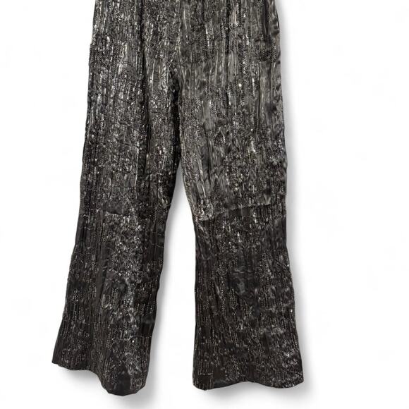 ZARA dark grey pleated sequin flared pants size L - Picture 3 of 4